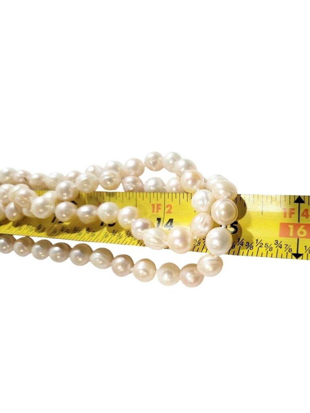 Freshwater Pearl Necklace Hand Knotted Natural White Color 30 Inches Long, 11 mm - Picture 10 of 10